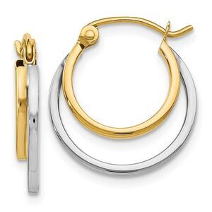 1mm Double Round Hoop Earrings in 14k Two Tone Gold, 17mm (5/8 Inch)